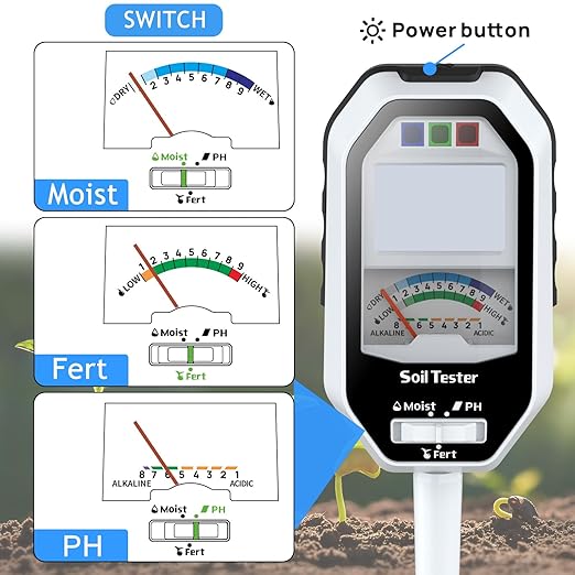 Soil Moisture Meter, 7-in-1 Soil PH Tester/Soil Moisture/Fertility with Removable Probe, Digital Air Temp/Humidity/Sunlight Intensity/BGR Spectral for Plants Gardening, Lawn and Indoor Outdoor Plants