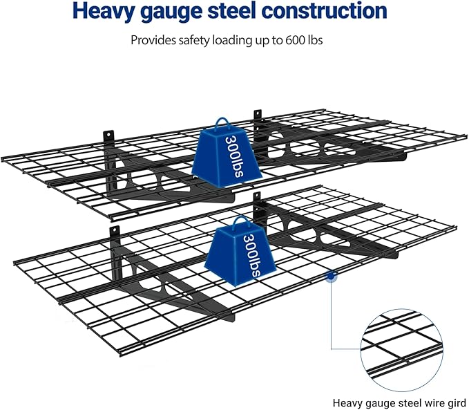 FLEXIMOUNTS 2-Pack 2x4ft 24-inch-by-48-inch Wall Shelf Garage Storage Rack Wall Mounted Floating Shelves, Black