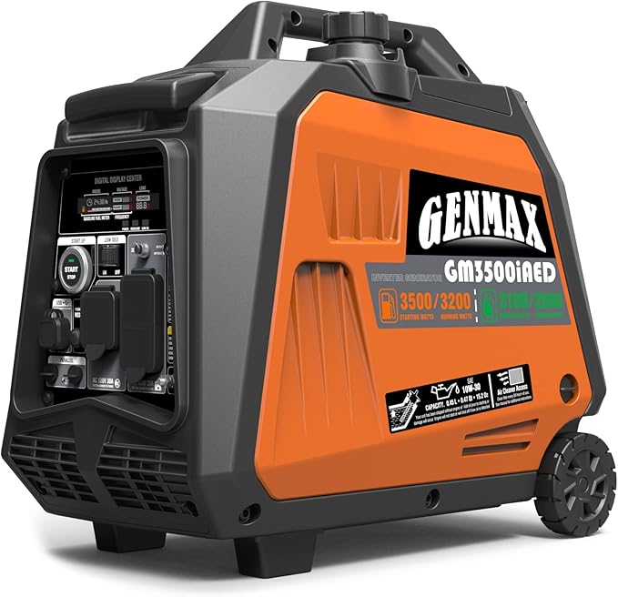 GENMAX Portable Inverter Generator, 3500W Super Quiet Gas or Propane Powered Engine with Parallel Capability, Remote/Electric Start, Ideal for Camping Travel Outdoor.EPA Compliant (GM3500iAED)