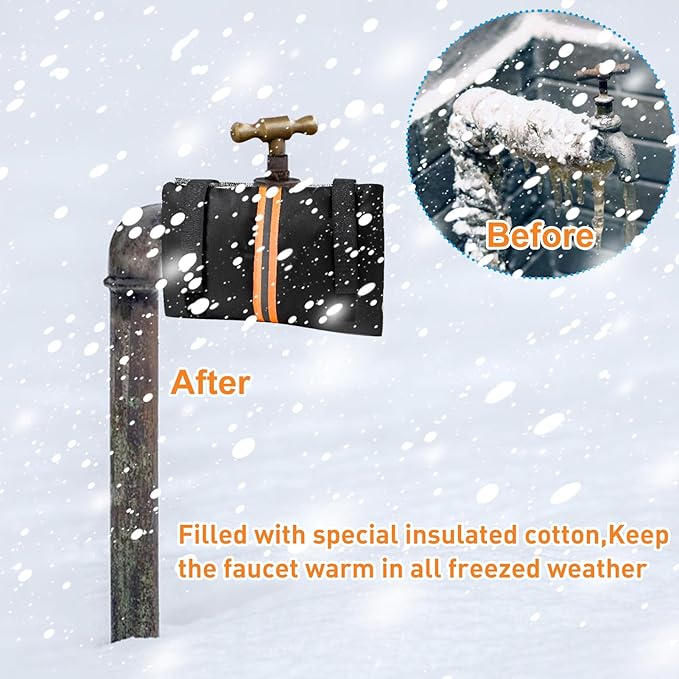 2Pcs Outdoor Faucet Covers for Winter Freeze Protection, Reusable Insulated Hose Bib Cover with Reflect Strip Waterproof Freeze Miser Water Faucet Insulation Socks Wrap for Outside Garden Spigot Pipe