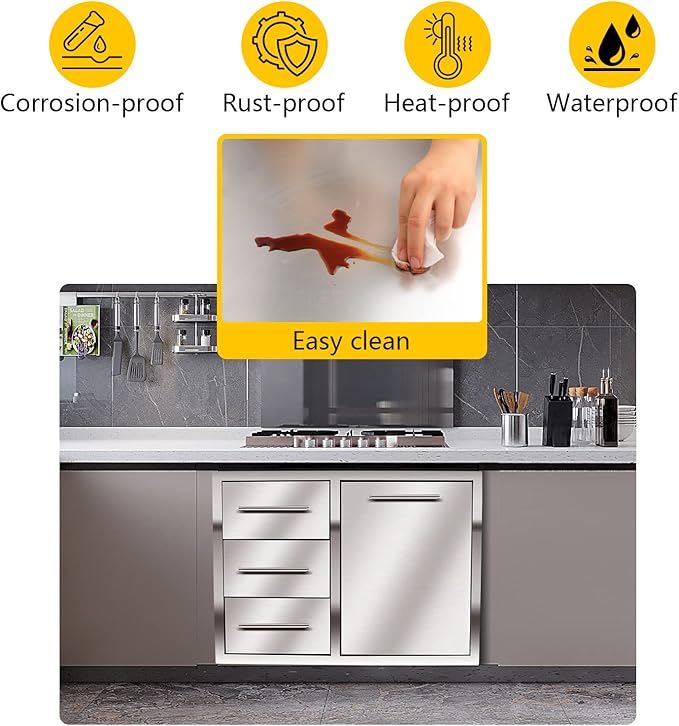 Outdoor Kitchen Drawer Combo, BBQ Access Trash Drawer Combo with Triple Stainless Steel Drawers(Left), Outdoor Kitchen for BBQ Island, Grilling Station, Outside Cabinet (28" W x 19.6“D x 20.1" H)