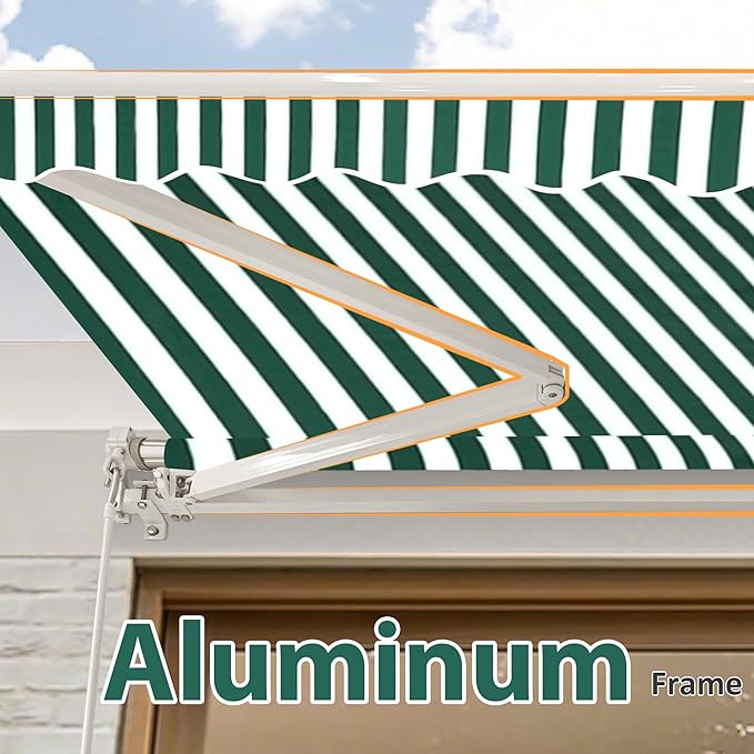 MCombo 11.5x9.5 Feet Manual Retractable Patio Door Window Awning Sunshade Shelter Outdoor Canopy, 1210 (Green with White Stripes, 11.5'(L) x 9.5'(W))