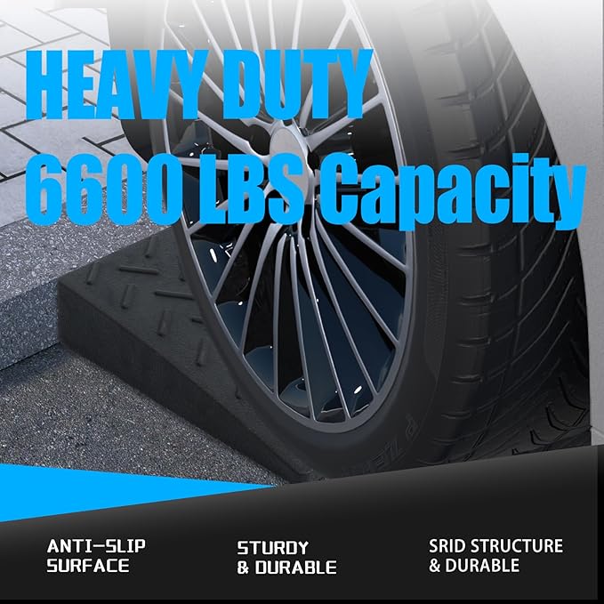 2 Pack 3.1'' Rise Rubber Curb Ramp Heavy Duty Loading Rubber Curb Ramps 3 Tons Driveway Ramp Car Slope Ramp for Loading Dock Bike Vehicle Warehouse Sidewalk Wheelchair (3.1" H)