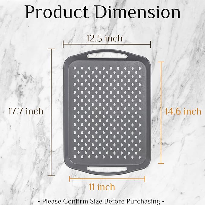 17.7" x 12.5" Anti-Slip Serving Trays with Handles, 3 Pcs X-Large Rectangular Food Serving Tray for Lap, Reusable and Durable, Grey