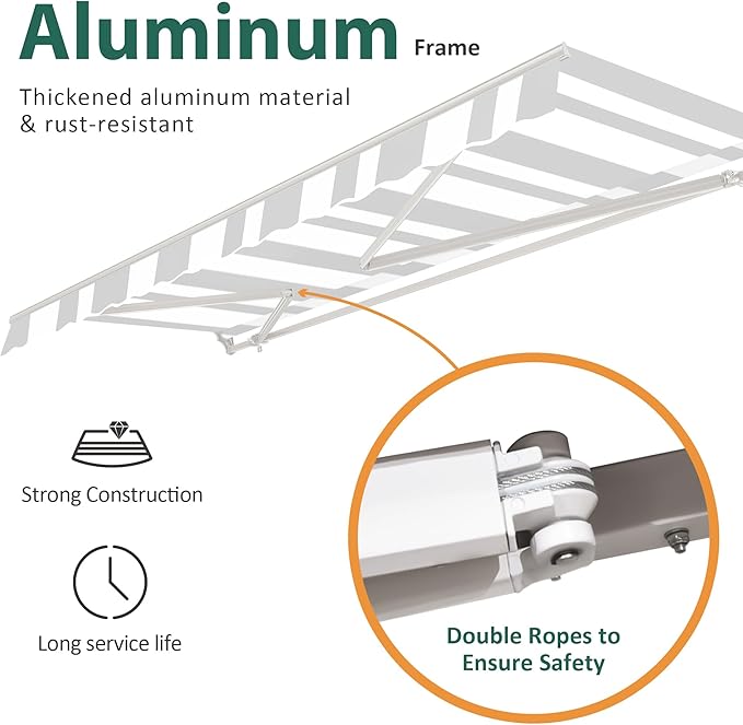 MCombo 11.5x9.5 Feet Manual Retractable Patio Door Window Awning Sunshade Shelter Outdoor Canopy,1210 (White with Black Stripes, 11.5'(L) x 9.5'(W))