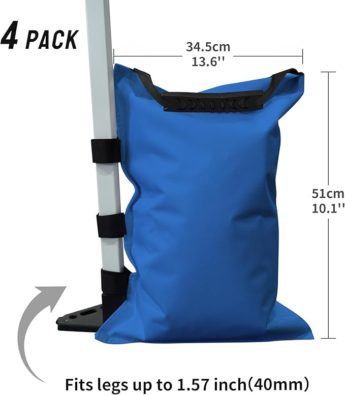 CROWN SHADES Sand Bags for Canopy Legs (150 LBS) Sandbags for Weight, Canopy Weights, Pop Up Tent Weights Bags, Blue (Unfilled)