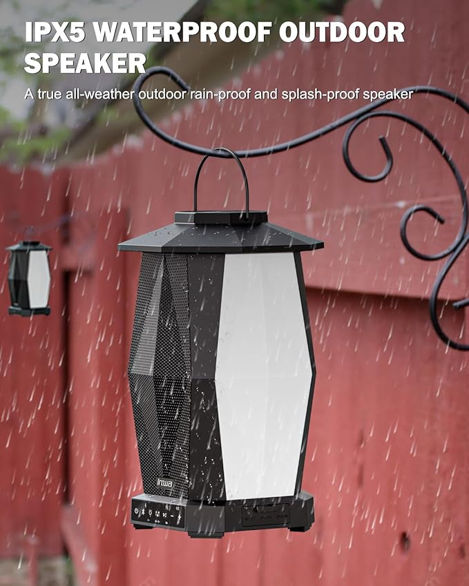 Inwa Outdoor Bluetooth Speakers, Linkable Wireless Speaker Up to 100 Speakers, IPX5 Waterproof, Beat-Driven Light Show, Seamlessly to Phone, TV Box, for Patio, Yard, Pool (MZ-320, 2 Pack)