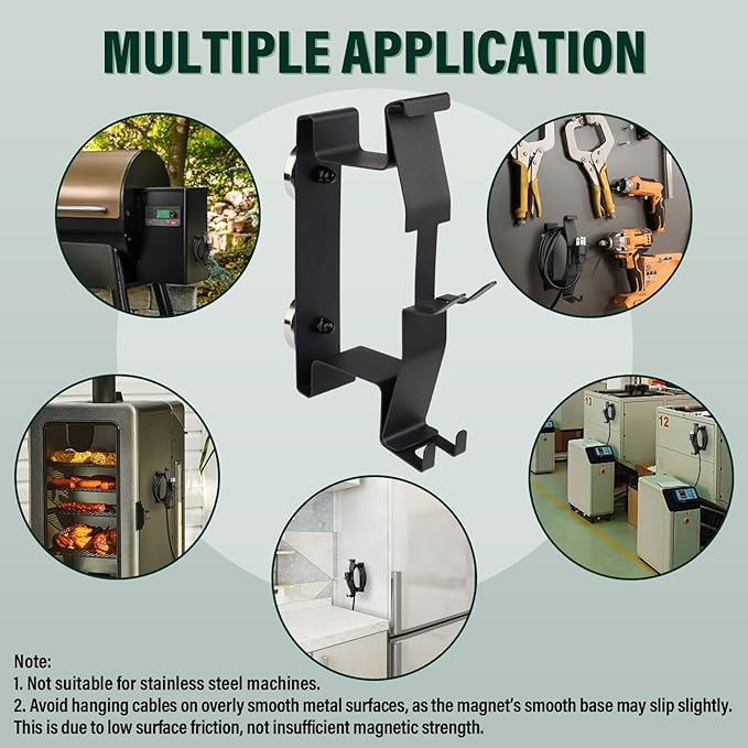 Strong Magnetic Power Cord Organizer, Goldusk All-Metal Cable Holder with Bulit-in Hook for Most BBQ Wood Pellet Smoker Grills Accessories for Traeger, for Pit Boss, for Z Grill &More (Indoor/Outdoor)