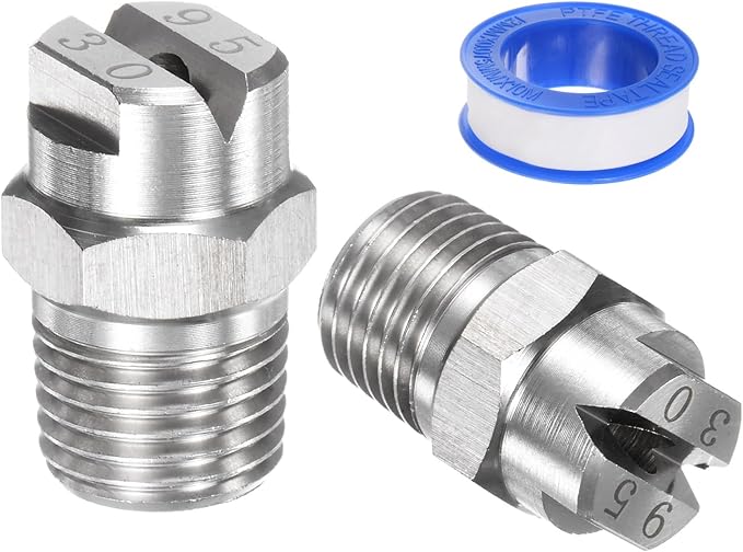 2-Pack Flat Fan Spray Tip, 95 Degree 1/4BSPT Male Stainless Steel Pressure Washer Nozzles Cleaner Nozzle Replacement W Sealing Tape for Water Guns (3.6mm Orifice)