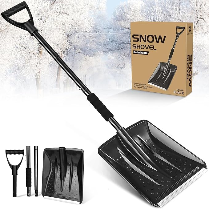 Snow Square Shovel, Shovels for Digging with D-Handle, Overall 41-Inch Long Garden Shovel for Car, Garden Tools, Black