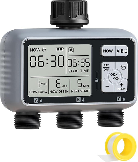 DEWENWILS 3 Zone Sprinkler Timer, Outdoor Water Timer, Programmable Hose Faucet Controller, Automatic Garden Watering System for Garden, Lawn, Yard