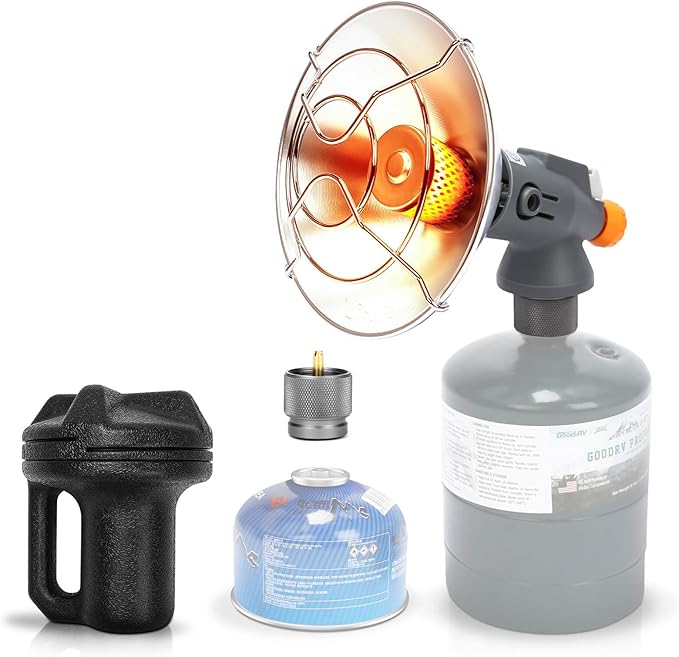 Portable Propane Tent Heater for Camping, 4,300 BTU 2 In 1 Propane and Butane Heater for Camping, Patio, Hiking, Garage, Ice Fishing, Safe Heat for Winter, High Altitude Ignition Assist
