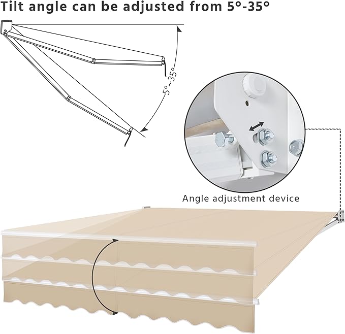 Yaheetech 10 × 8 Ft Patio Awning, Retractable Sun Shade Awning with Manual Crank Handle, Manual Aluminum Deck Awning for Patio/Balcony/Yard, 280g/m² Polyester, Beige