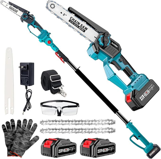 2-in-1 Cordless Pole Saw & 8'' Mini Chainsaw,Forest Ranger Approved Electric Handheld Chain Saw with 2× 21V 4.0Ah Rechargeable Batterie&Charger, Auto Oiling Multi-Angle,Max 16Ft Saw for Tree Trimming