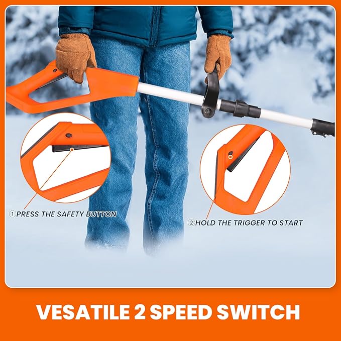 13" Cordless Snow Shovel, 2x 48V 600W Motor 4-Ah Battery Powered Snow Blower 8" Depth Electric Snow Shovel with Directional Plate Adjustable Front Handle (4-Ah Battery & Quick Charger Included) Orange