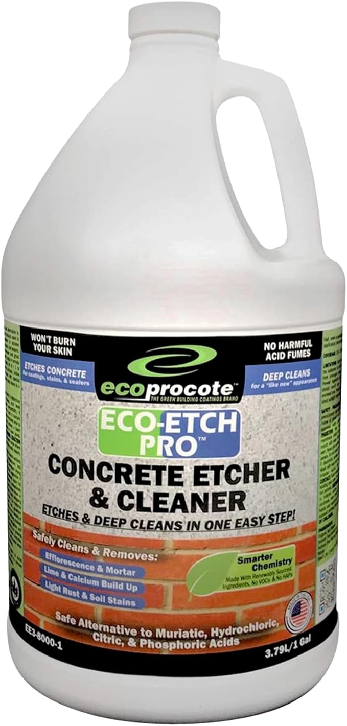 Eco Etch Pro Concrete Cleaner & Etcher Dissolver - Efflorescence, Rust & Dirt Remover from Brick, Driveway, Garage - Gentle Substitute for Citric & Muriatic Acid - Non-Toxic & Safe - 1 Gallon