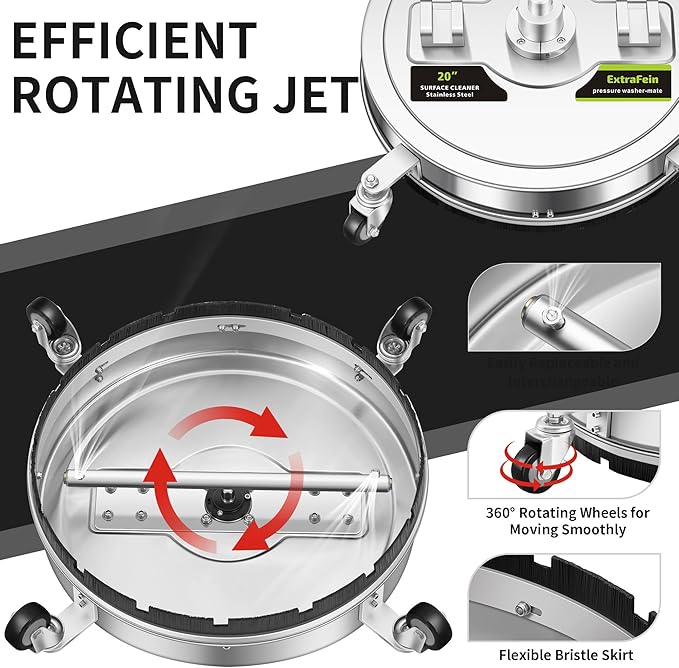 20" Pressure Washer Surface Cleaner Plus with 5 Nozzles Water Broom, Stainless Steel Surface Cleaner for Pressure Washer, Dual Handle Power Washer Surface Cleaner for Concrete Driveway, 4000 PSI