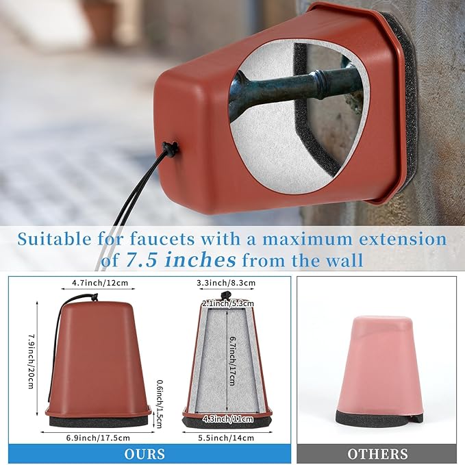 1 Pack 2025 Upgrade Extra Long Pet Proof Outdoor Faucet Covers Winter 8.5x7x5.5in Plastic Thick Foam Spigot Cover w/Reflective Strips for Outside Water Faucet Winter Freeze Protection (Red)