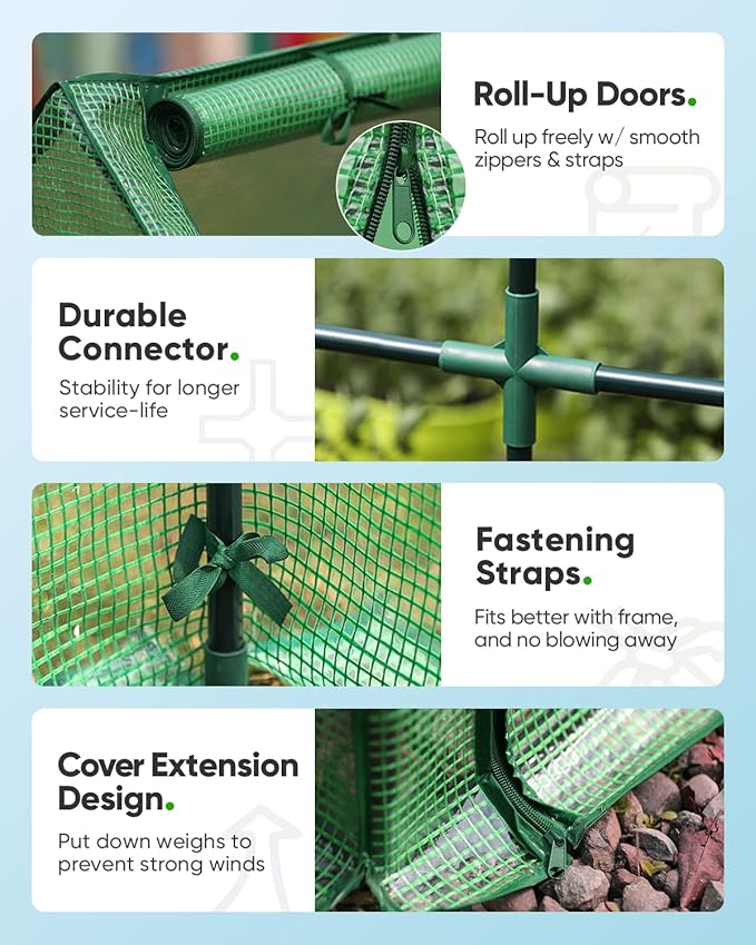 Quictent Portable Mini Cloche Greenhouse w/ Elevated Bottom, Roll-up Zippered Window Waterproof UV-Resistant Hot House for Indoor Outdoor Gaden, Plus 50 T-Shaped Plant Tag, 71" x 36" x 36" (Green)