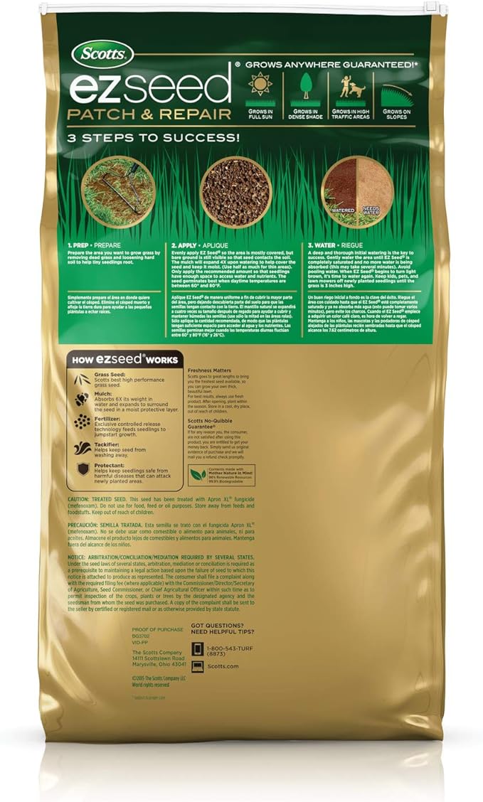 Scotts EZ Seed Patch & Repair Tall Fescue Lawns Mulch, Grass Seed and Fertilizer for Bare Spots and Repair, 10lb, 2Pk