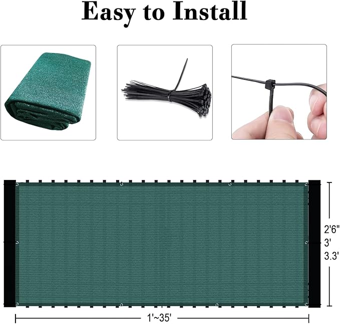 SUNLAX 2'6"x10' Dark Green Balcony Privacy Screen Fence Windscreen Cover Fabric Shade Netting Mesh Cloth with Grommets UV Protection for Patio, Backyard, Porch, Railing Shield 90%