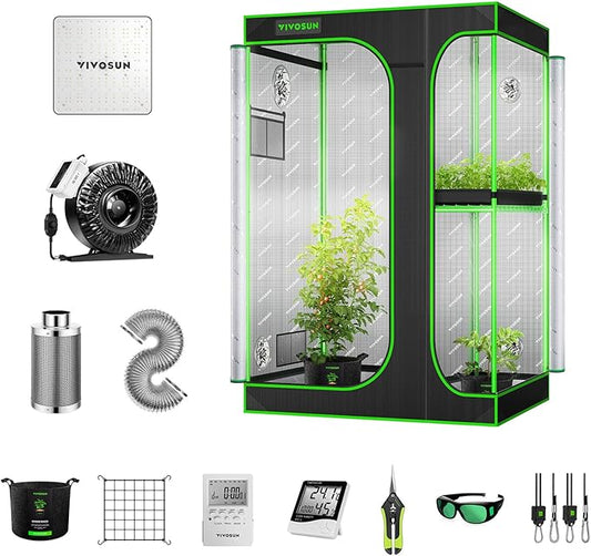 VIVOSUN GIY 4x3 Grow Tent Complete System, 2-in-1 4x3 ft. Grow Tent Kit Complete with VS1000 Led Grow Light, 4 Inch 203 CFM Inline Fan, Carbon Filter, 8 ft. Ducting Combo