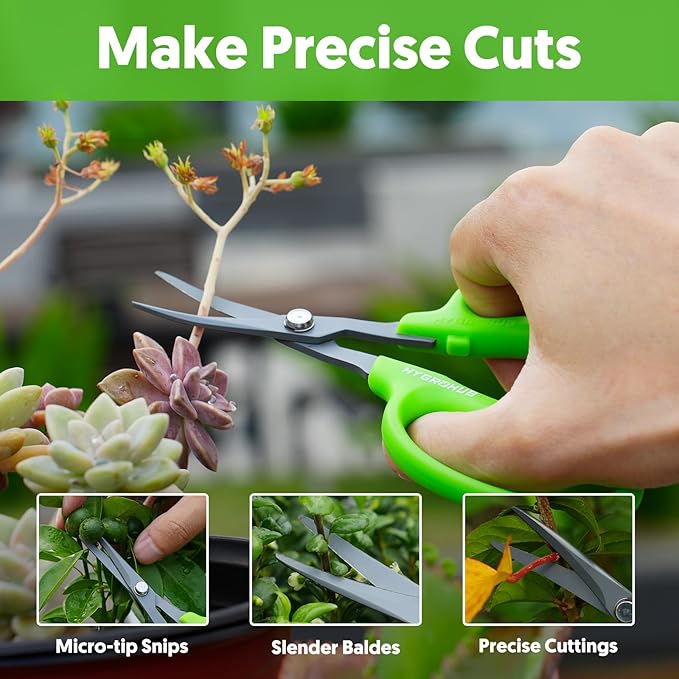 2PCS Garden Scissors, Curved Blade,6in Pruning Shears Snips Non-stick Coated Sharp Steel Blades - Gardening Tools Garden Shears for Plants Herb Flowers in Grow Tent and Hydroponics