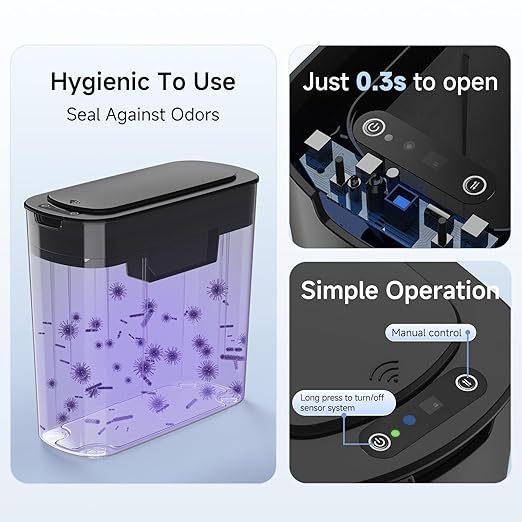 TIPGO 5 Gallon Motion Senor Bathroom Trash Can with Lid, Automatic Garbage Can Touchless, Smart Plastic Waste Basket for Narrow Spaces, Bathroom, Office, Bedroom, Living Room (Black)