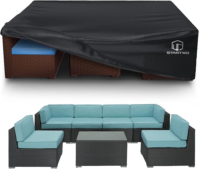 STARTWO Patio Furniture Covers Waterproof, Heavy Duty 7-12 Seats Large Outdoor Furniture Cover for Sectional Sofa,Table Chairs, 126"x126"x28", Black