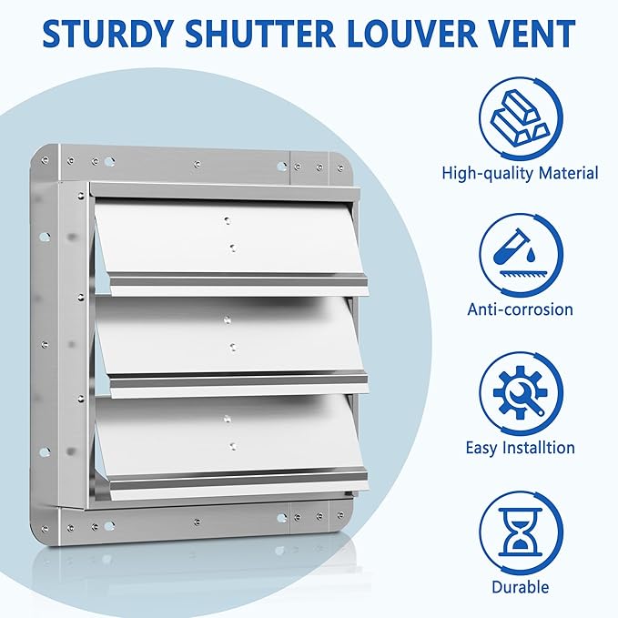 14 Inch Galvanized Shutter Exhaust Louver Vent, Automatic Gravity Shutter Louver Vent for Home Attics, Workshops, Barn, Greenhouse (Motor&Blades are not Included)