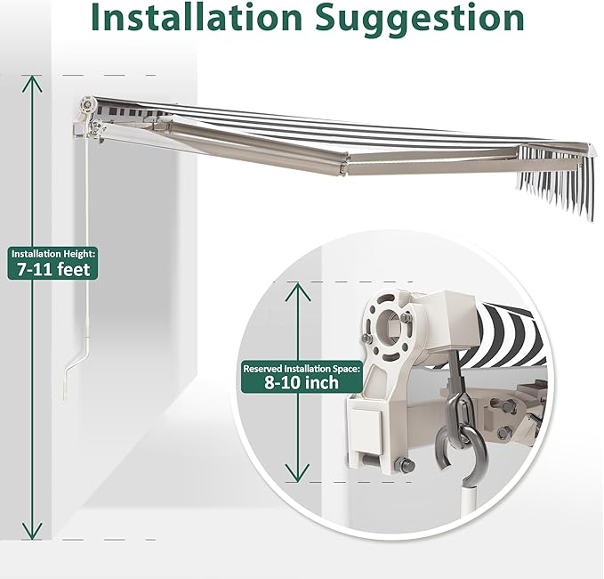 MCombo 13.2x7.8 Feet Manual Retractable Patio Door Window Awning Sunshade Shelter Outdoor Canopy,1308 (Grey with White Stripes, 13.2'(L) x 7.8'(W))