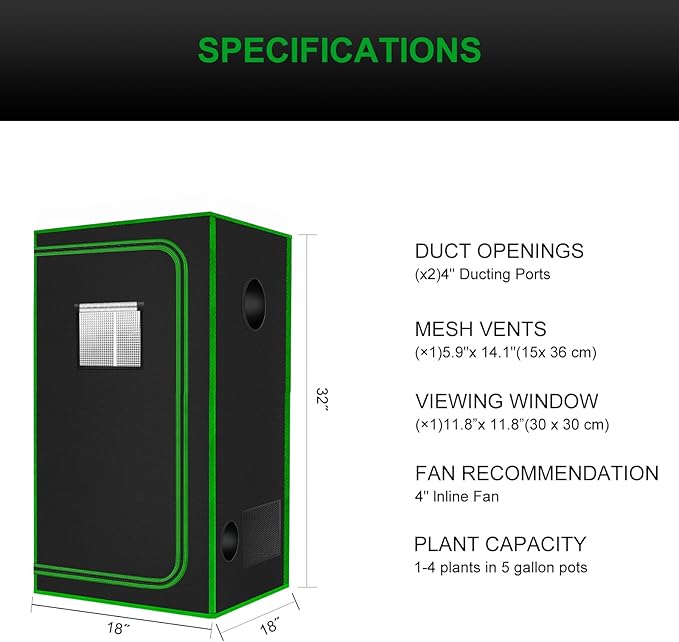 MELONFARM Small Grow Tent for Aerogarden，18”x18”x36” ，Hydroponics Growing System ，Highly Reflective 600D Diamond Mylar Canvas with Ventilation window and Floor Tray for Hydroponic Indoor Plant Growing