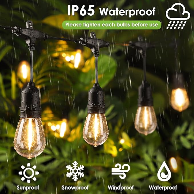144FT(3 * 48FT) Outdoor String Lights with Remote, Dimmable Patio Lights with 45+5 LED Bulbs 3 Modes 4 Timers for Bistro Cafe, Black 3 Pack