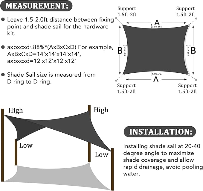 Shade&Beyond Sun Shade Sail Breathable UV Block Outdoor Covering Cloth for Backyard, Pool, 15'X15', Dark Grey (Customized Available)