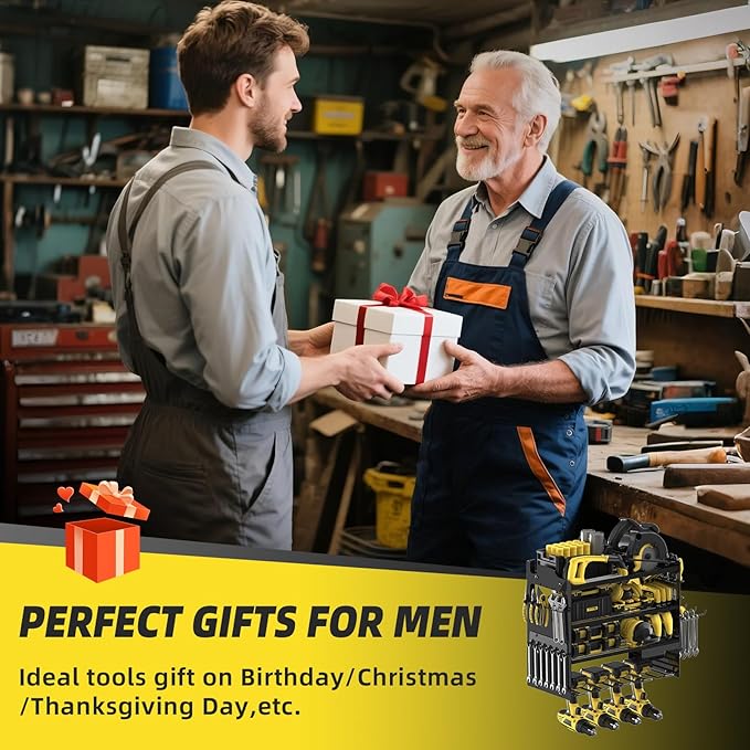 Power Tool Organizer Wall Mount with 4-Drill Holders-400Lbs Load Heavy Duty Metal 4-Layers Garage Storage & Organization Battery Tools Rack with Side Panels Utility Racks Workshop Gifts for Men