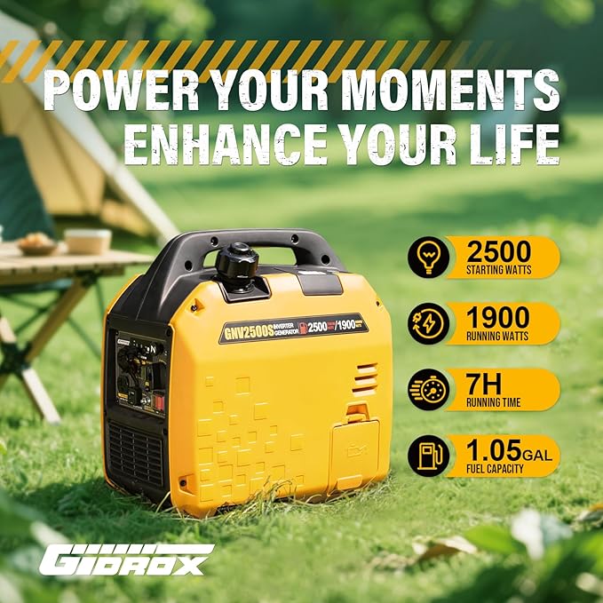 2500W Portable Inverter Generator, Super Quiet Gas Powered, EPA Compliant, RV Ready, CO Sensor, Parallel Capable, Clean Power for Camping or Party