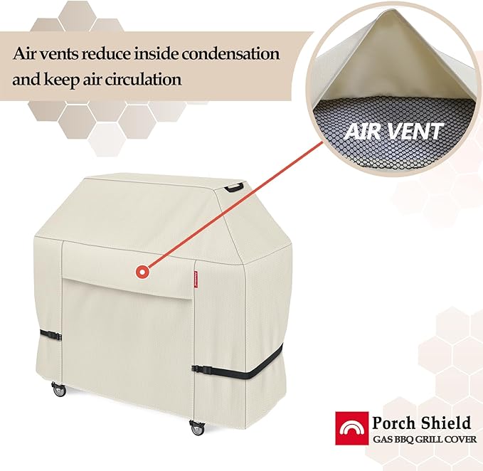 Porch Shield 72W x 24D x 48H inch Premium Gas Grill Cover Up to 68 inch, Waterproof and Fade Resistant 600D BBQ Covers for Weber, Brinkmann, Char-Broil and More, Light Tan