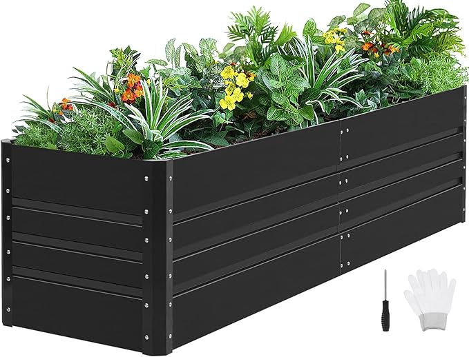 1MORE Raised Garden Bed- 8x2x1.8ft Planter Garden Boxes Outdoor, Raised Beds for Gardening, 21in Tall Large Metal Garden Bed Kit for Vegetables Flower, Deep Root Planter Raised Beds with Tools.Grey