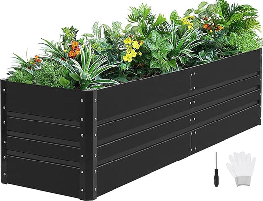 1MORE Raised Garden Bed- 8x2x1.8ft Planter Garden Boxes Outdoor, Raised Beds for Gardening, 21in Tall Large Metal Garden Bed Kit for Vegetables Flower, Deep Root Planter Raised Beds with Tools.Grey