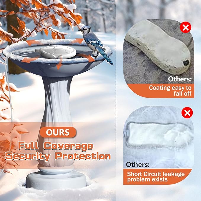 Daoeny Bird Bath Heater, 120W Bird Bath Heaters for Outdoors in Winter, Birdbath Water Heater Full-Covered Aluminum, Heated Bird Bath Pond Deicer Thermostatically Control for Patio Yard Farm (White)