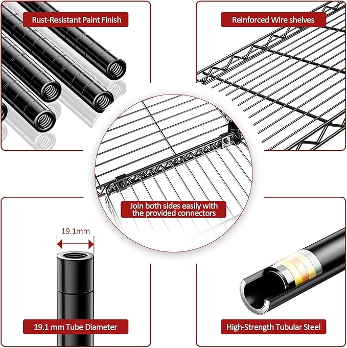 IZEUK 1147 LBS Garage Shelving Wide Storage Shelves Metal Shelves Heavy Duty Adjustable Utility Shelf Rack (Black, 4 Tiers, 15.7" D x 33.5" W x 59.5" H)