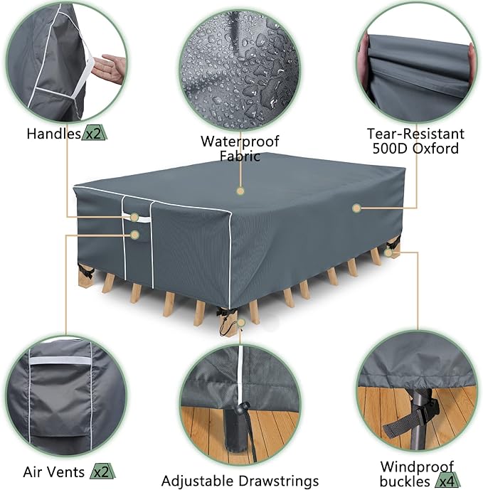 Gasadar Outdoor Furniture Cover Waterproof, Square Patio Sectional Cover,126"x126"x28", 600D Heavy Duty, Grey