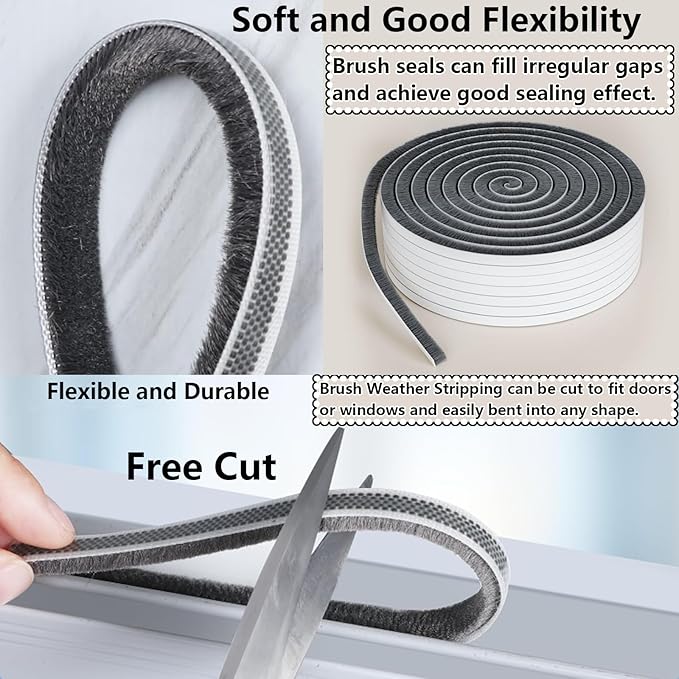 2Pack Weatherstripping Sealing Strip, Self Adhesive Door Window Weather Stripping,33FT Door Window Sealing for Weatherproofing Grey