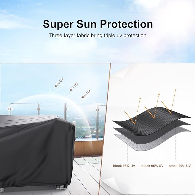 Mrrihand Patio Furniture Set Cover Waterproof, Outdoor Sectional Sofa Set Cover Heavy Duty 600D Table and Chair Set Cover 98" L× 78" W× 30" H