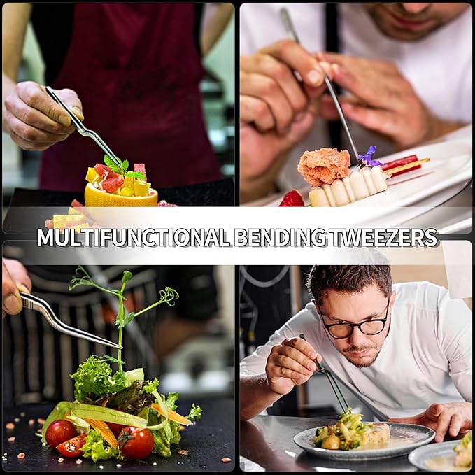 MSY BIGSUNNY Set of 2 Kitchen Tweezers Fine Tweezer Tongs 12 Inch Stainless Steel Food Tweezer, Precision Serrated Tips Food Tongs,Extra-Long Straight Tweezers