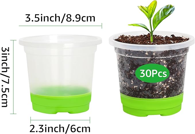 MIXC 30 Packs 3.5 Inch Reinforced Nursery Pots with Silicone Base for Easy Transplant, Variety Pack Plastic Plant Pot Seedling Planter Seed Starter Flower