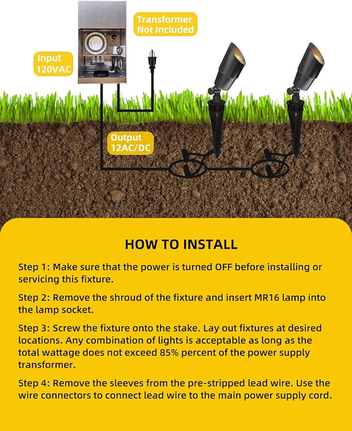 COLOER Brass Low Voltage Landscape Spotlight Fixture(Black) 6-Pack Without Bulb,12V AC/DC Outdoor Spot Lights for Yard, Directional Garden Patio Spot Up Light(101B-Black)