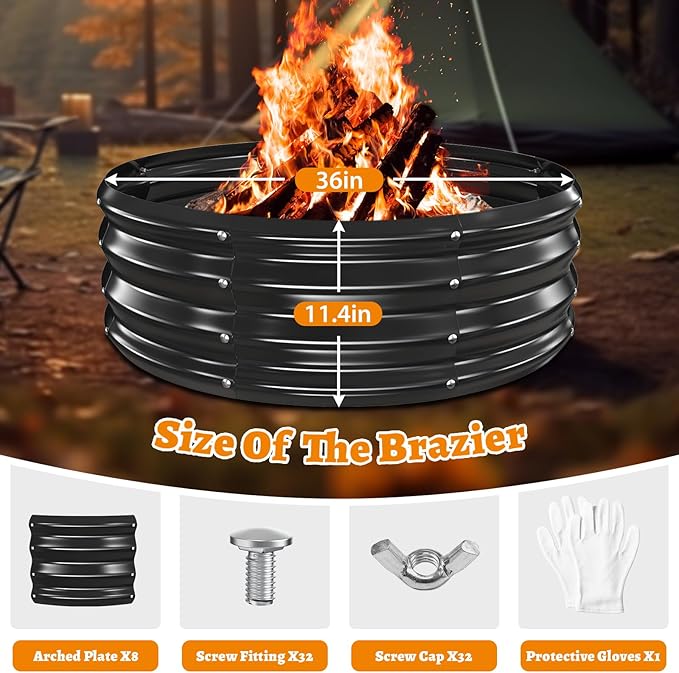 Metal Fire Pit Ring/Bonfire Fire Ring- 3 FT Diameter, 0.8 MM Thick,1 ft High, Durable and Stylish for Outdoor Fire Pits,Patios and Camping (Black, 3X3X1 ft)