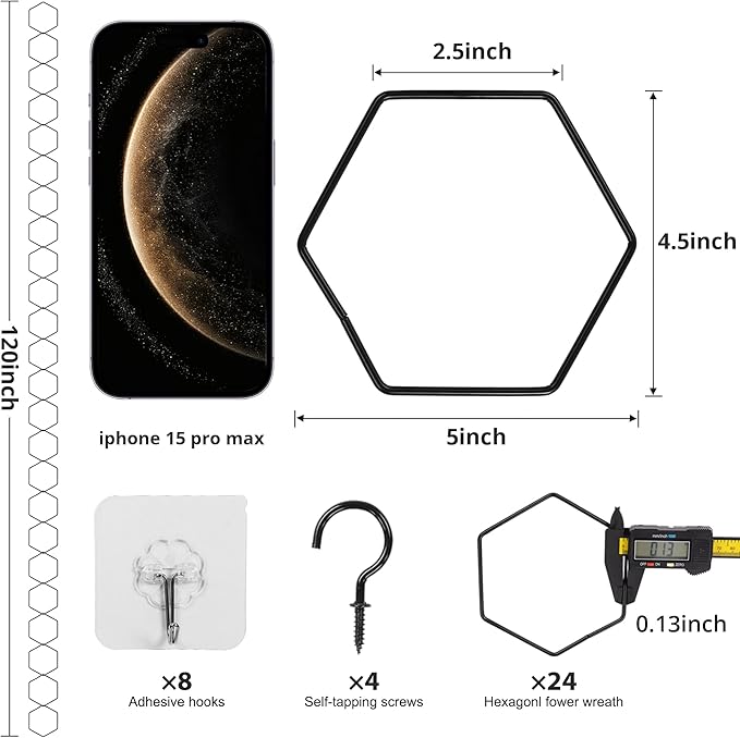 24 Pcs Chain Trellis for Climbing Plants, 120 Inch Long Metal Plant Trellis Indoor Outdoor, Garden Wall Vine Support Trellis, Plant Accessories for Ivy, Peonies, Hexagonal Design Black
