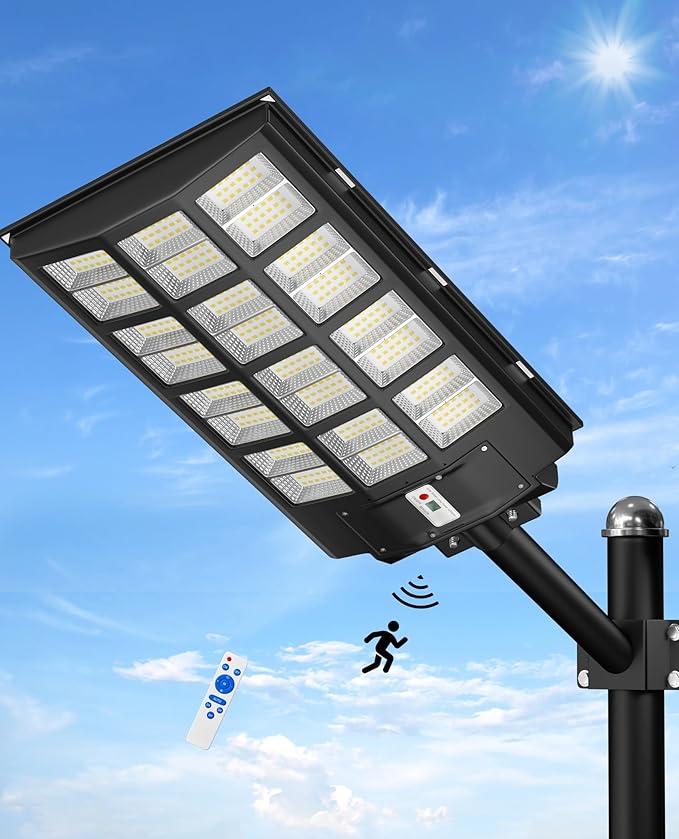 JAYNLT Y-8000W Solar Street Lights Outdoor,6500K Commercial Parking Lot Lights Dusk to Dawn, Waterproof Solar Security Flood Lamps with Motion Sensor and Remote for Yard, Garage, Driveway